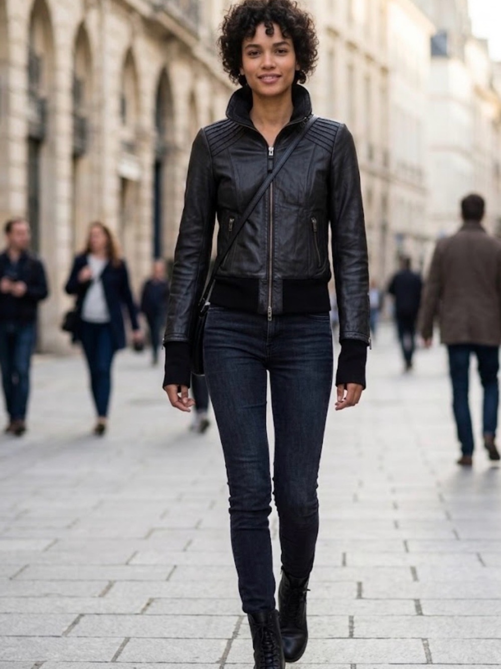 Mackage x Aritzia Black Lambskin Leather Bomber Moto Jacket Ribbed Trim XS